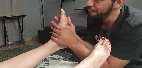  Getting my toes and feet all oiled up, rubbed and sucked